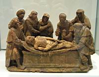 Fragment de retable, mise au tombeau du Christ (v 1500, bois, trace de polychromie, achat 1937)(4)